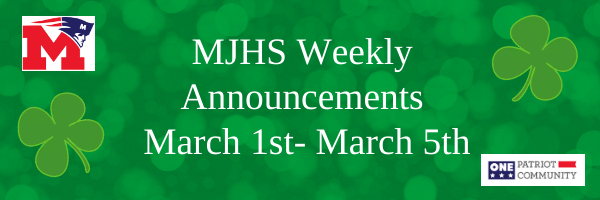 MJHS Weekly Announcements: March 1st-5th
