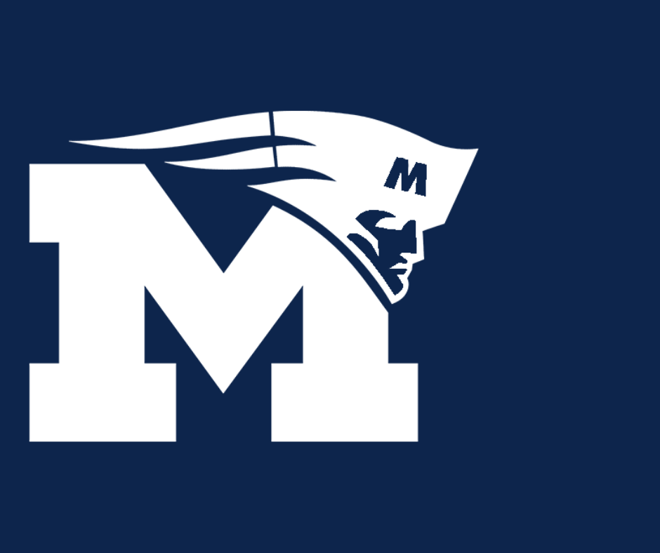 M logo white on blue